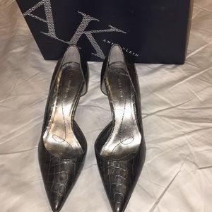Dark Silver sz 7 3” HEELS  ANNE KLEIN CROC EMBOSED